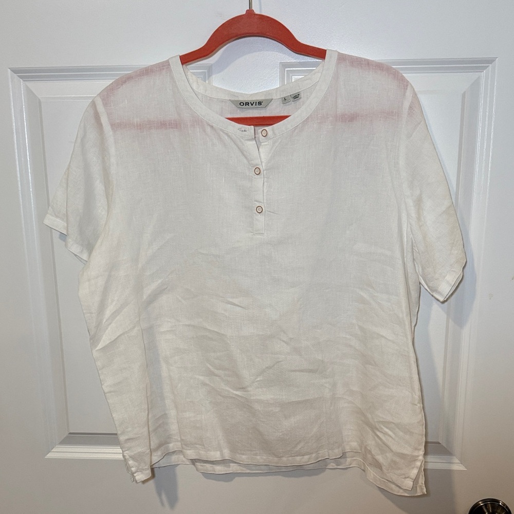 Orvis Women's Linen White Button Down Shirt